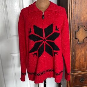 Victoria Jones Woman Red and Black Cardigan Sweater. Christmas / Holiday